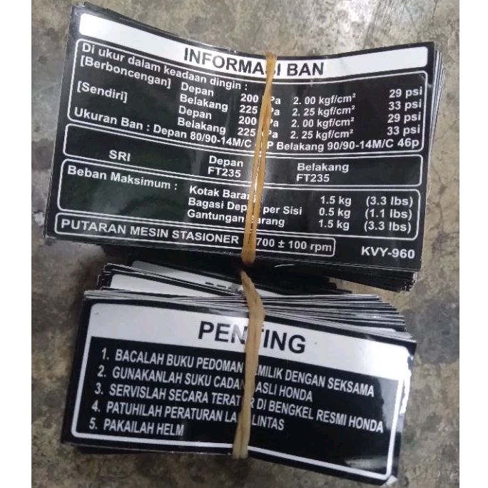 Jual Stiker Perhatian Informasi Ban Detail Honda Beat Scoopy Vario