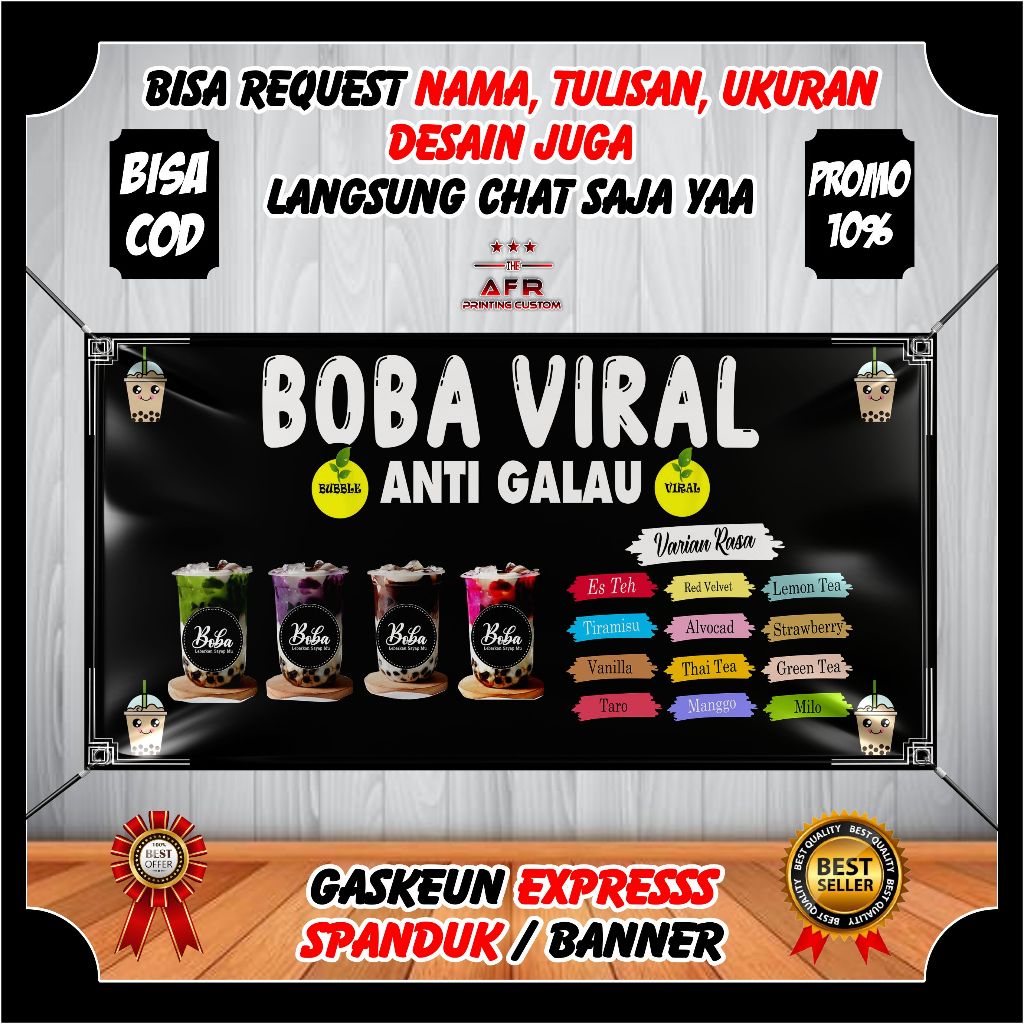 Jual Spanduk Es Boba Viral Anti Galau Banner Minuman Es Boba Spanduk