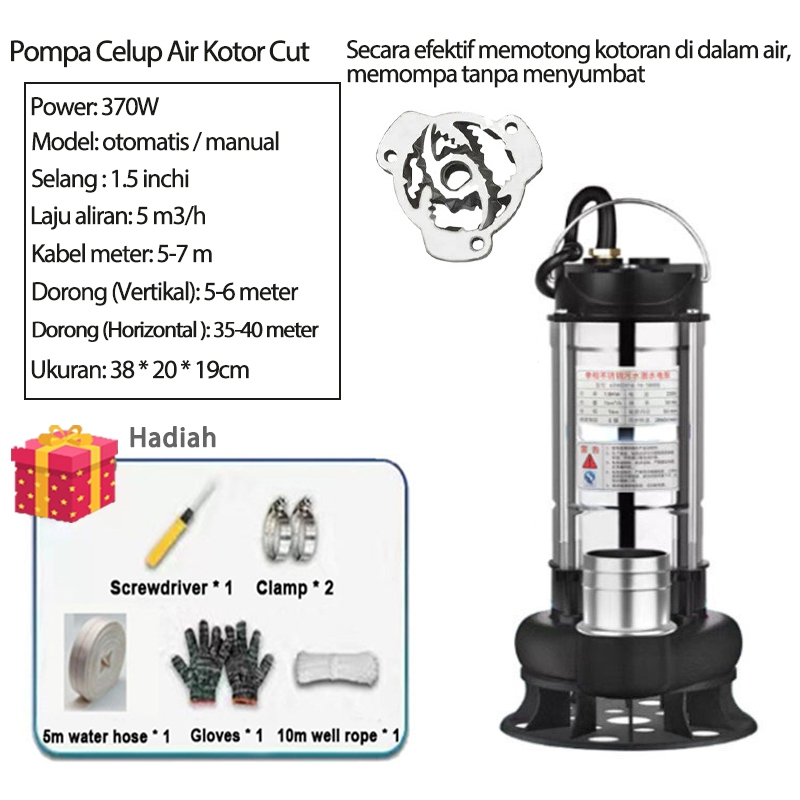 Jual Pompa Celup Air Kotor Otomatis 370Watt Stainless Steel Sewage