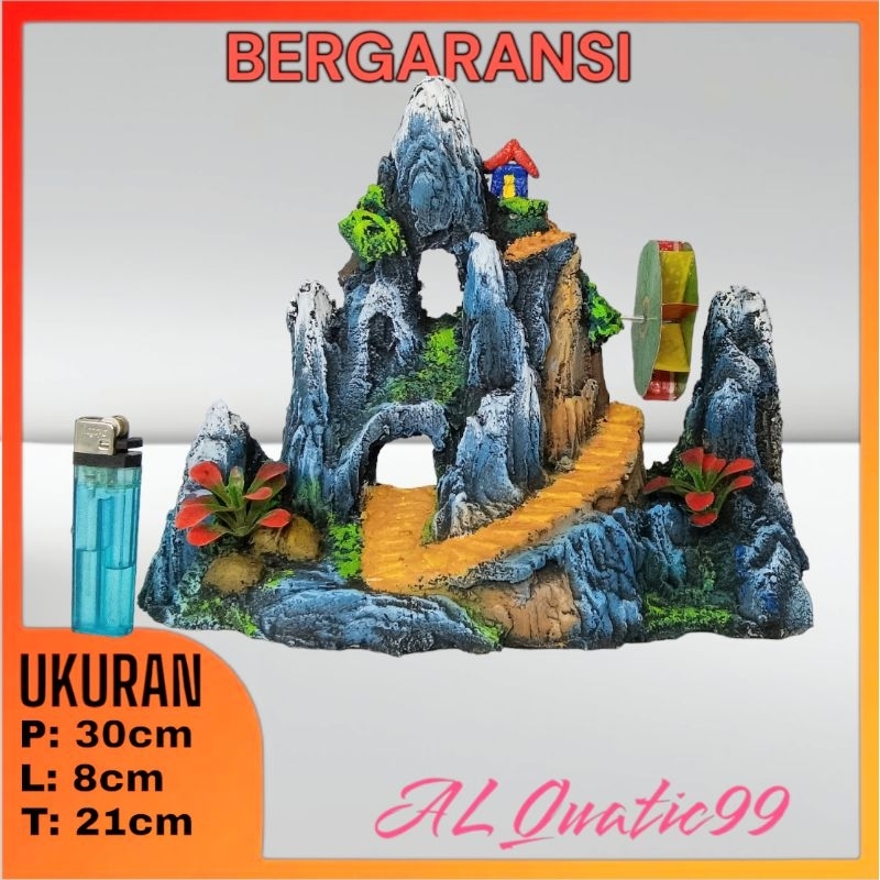 Jual Al Quatic Hiasan Aquarium Tebing Batu Natural Unik Kincir Air