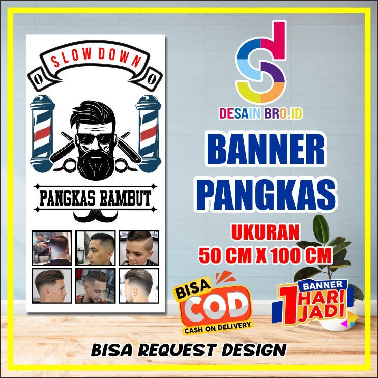 Jual CETAK SPANDUK BANNER PANGKAS RAMBUT BISA CUSTOM UK 50X100 CM