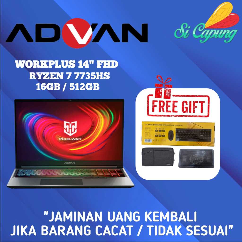 Jual Laptop ADVAN Workplus RYZEN 7 7735HS 14 FHD 16 512GB Garansi