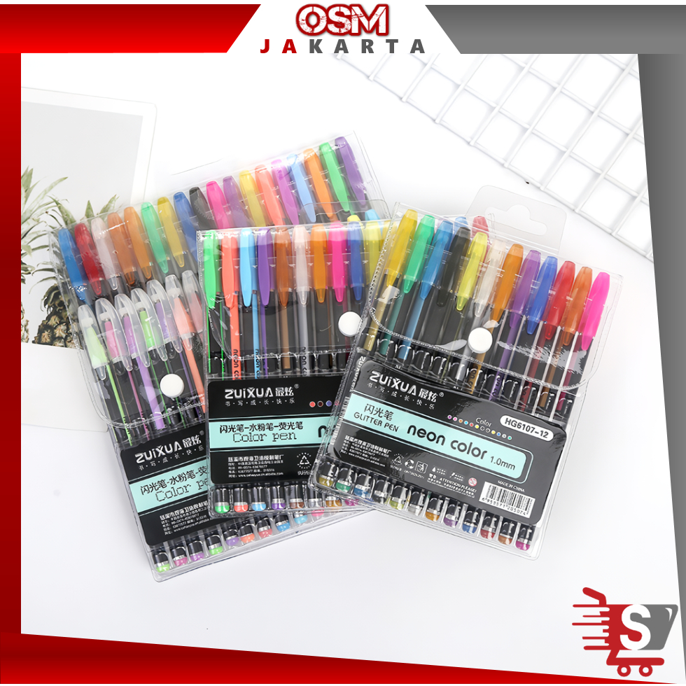 Jual OSM JKT S6076 Pulpen Warna Warni 12 PCS Pulpen Warna Warni Tinta