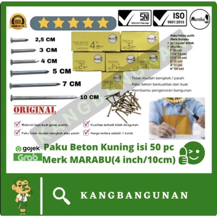 Jual Paku Beton Dan Kayu Marabu Kuning 4 10CM 50 Buah Shopee