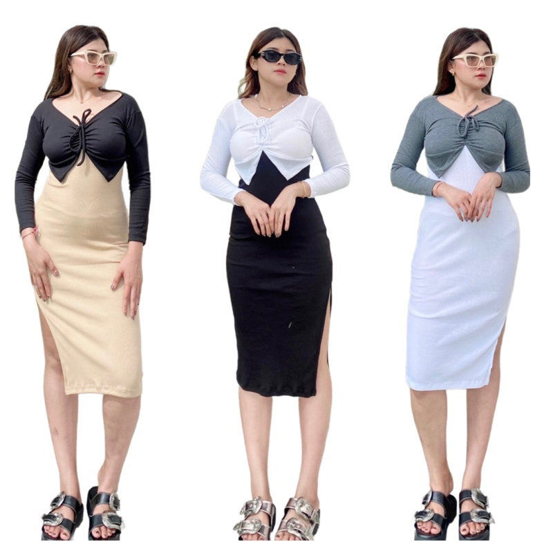 Jual HOKI HANA DRESS SERUT BODYCON RIB PREMIUM DRESS SERUT RIB SEXY