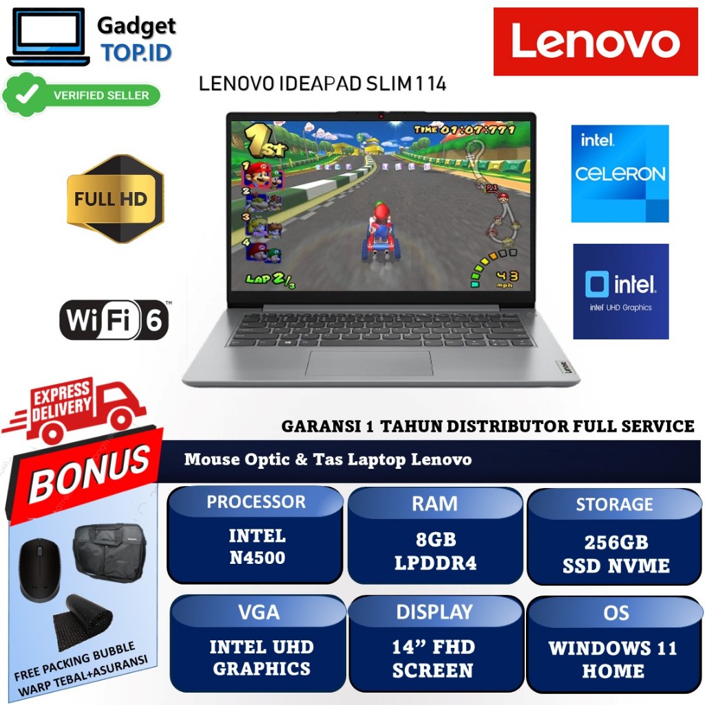 Jual Laptop Murah Lenovo IDEAPAD Slim 1 Intel N4500 8GB 512GB SSD FHD