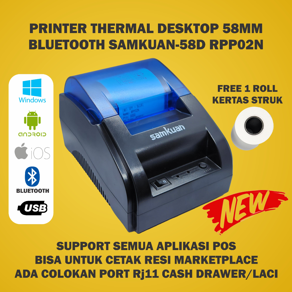 Jual SAMKUAN PRINTER BLUETOOTH DESKTOP THERMAL KASIR 58MM KASIR RJ11