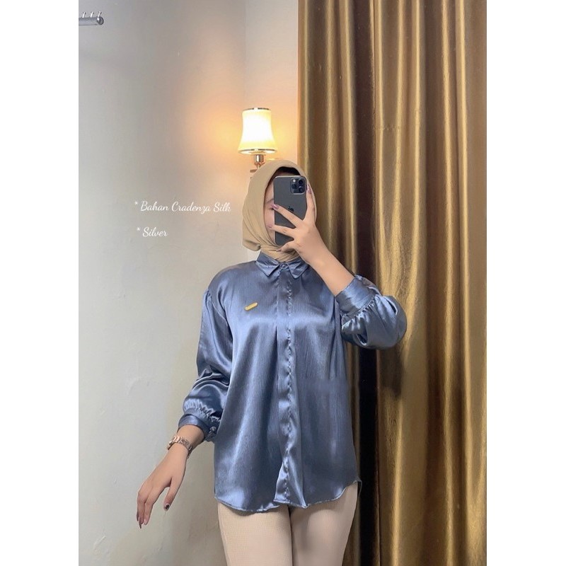 Jual Atasan Wanita Kemeja Lengan Panjang Cradenza Silk Blouse Shimmer