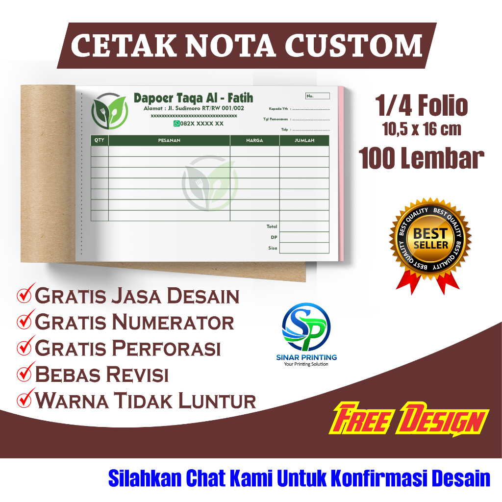 Jual Cetak Nota Custom 1 Rangkap 2 Rangkap 1 4 Folio Free Desain