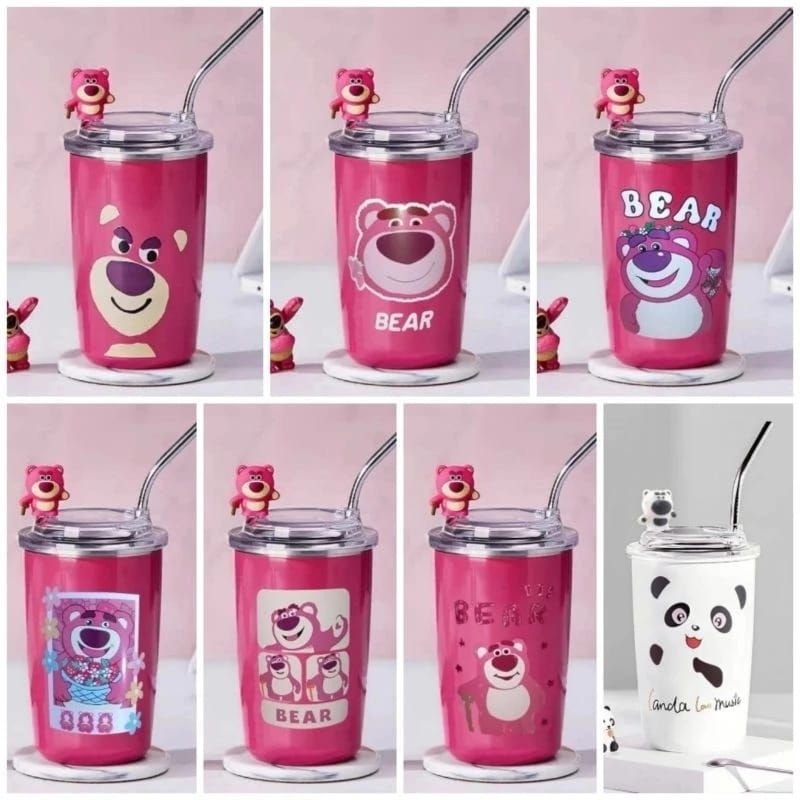 Jual Botol Strawberry Bear Lotso Viral Tumbler Free Sedotan Stainles