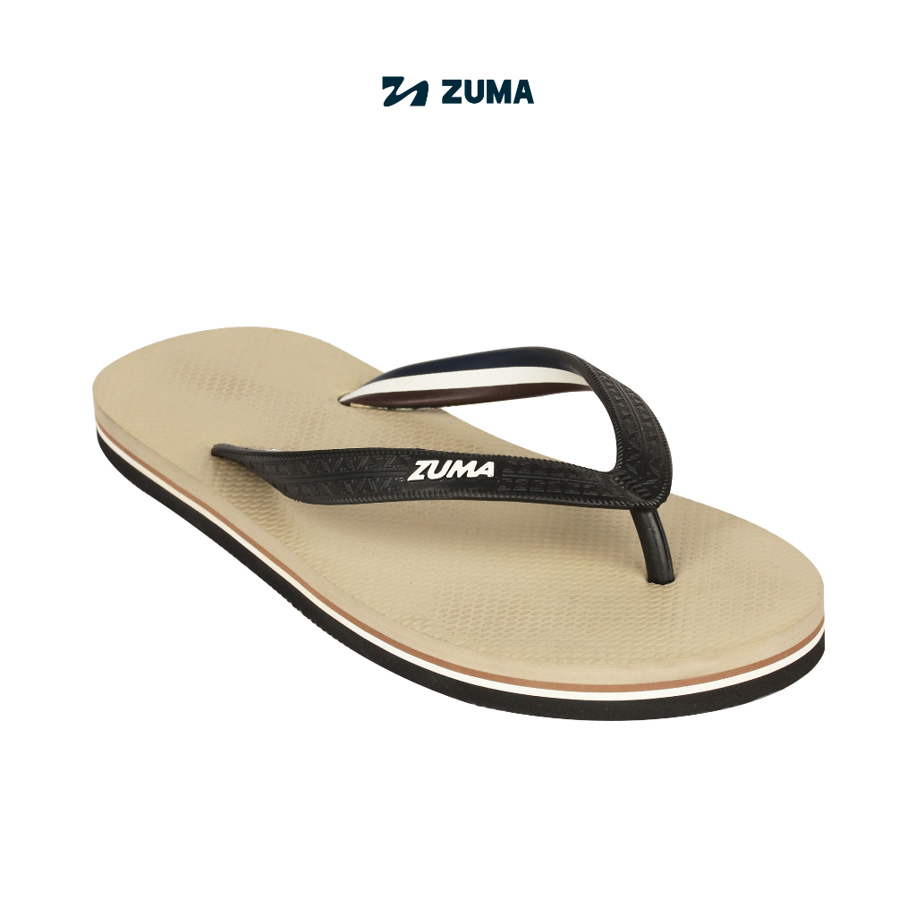 Jual Zuma Men Stripe Almond Sandal Jepit Pria Karet Polos Hitam