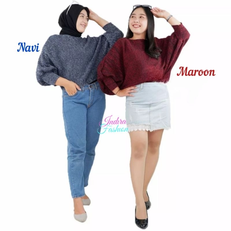 Jual Sweater Batwing Twist Oversized Lengan Balon Rajut Tebal Shopee