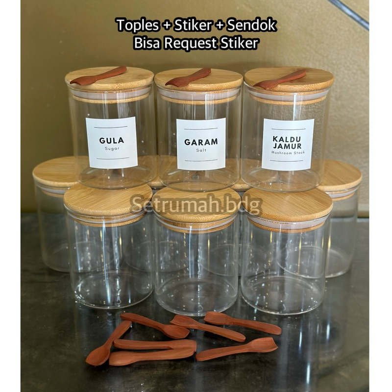 Jual Setrumah Toples Kaca Kotak Makanan Penutup Kayu Toples Bumbu