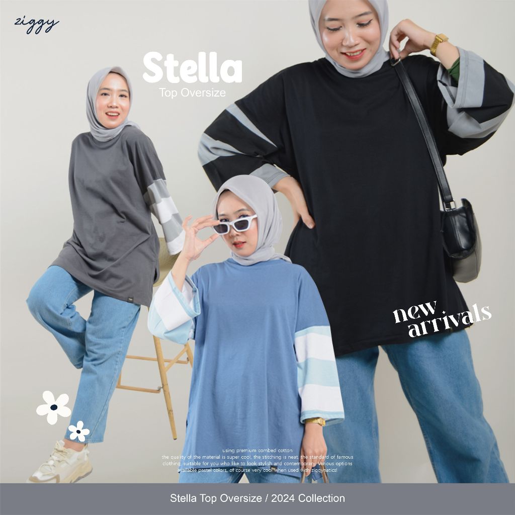 Jual Stella Top Oversized Kaos Kekinian Lengan Salur Kombinasi Stripe T