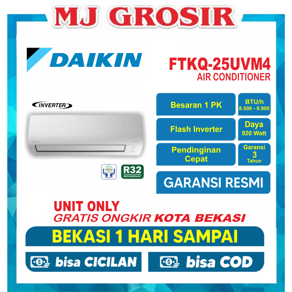 Jual AC DAIKIN FTKQ 25 UVM4 RKQ 1 PK 25UVM4 R32 FLASH INVERTER UNIT