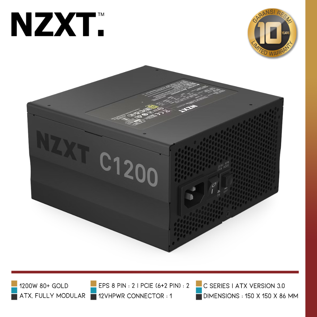 Jual NZXT C1200 PSU 1200W 80 Gold Fully Modular PCIe 5 0 Shopee