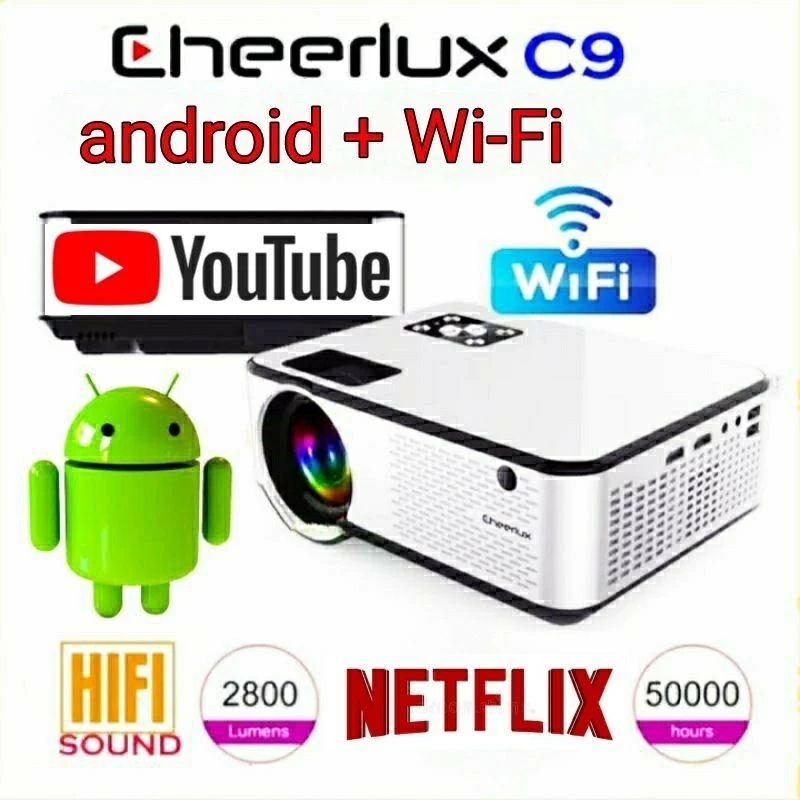 Jual Cheerlux C9 Android Wifi Smart Proyektor 2800 Lumens MURAH