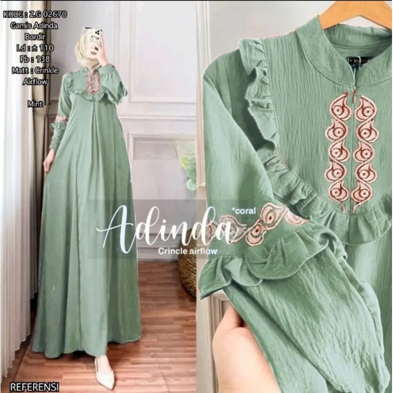 Jual Baju Gamis Lebaran Cringkel Premium Bordir Adinda Fashion Busana