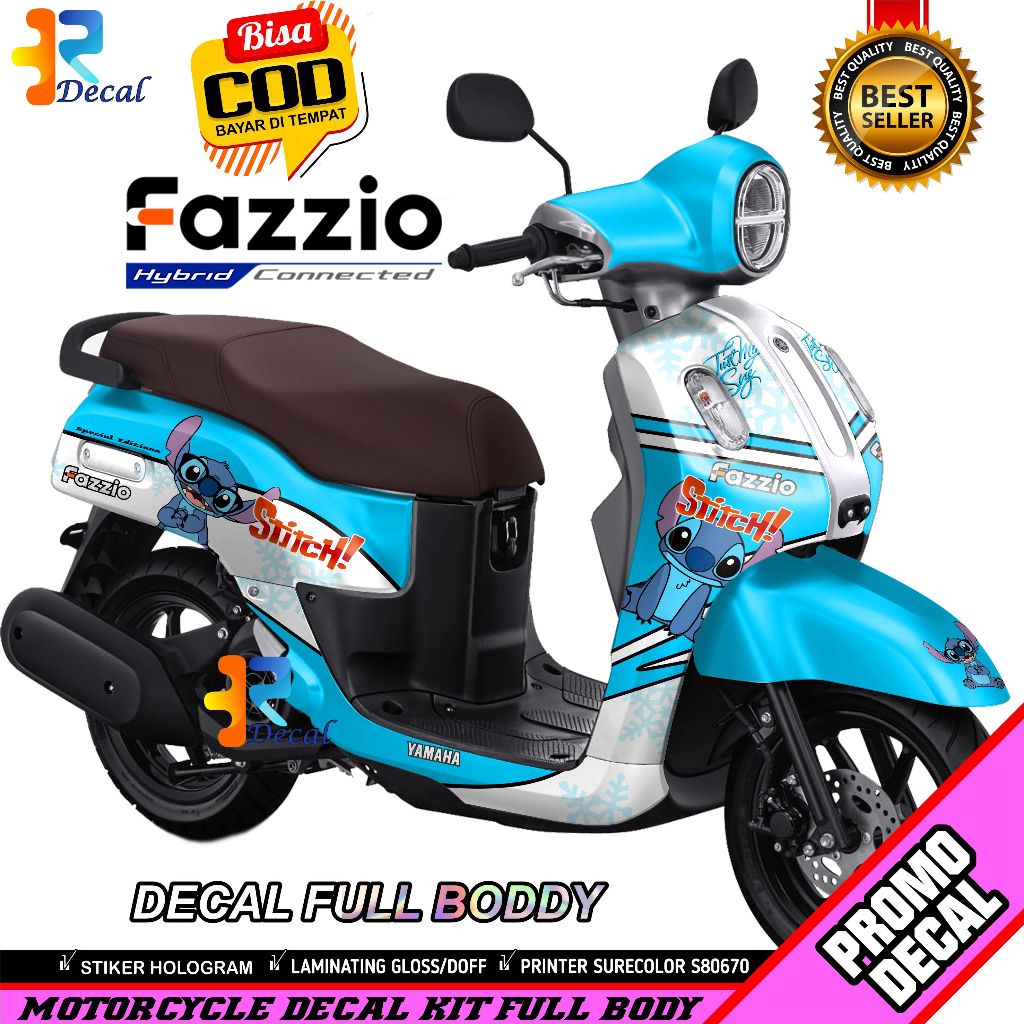 Jual Decal Motor Fazzio Desain Stitch Sticker Decal Full Body Terbaru