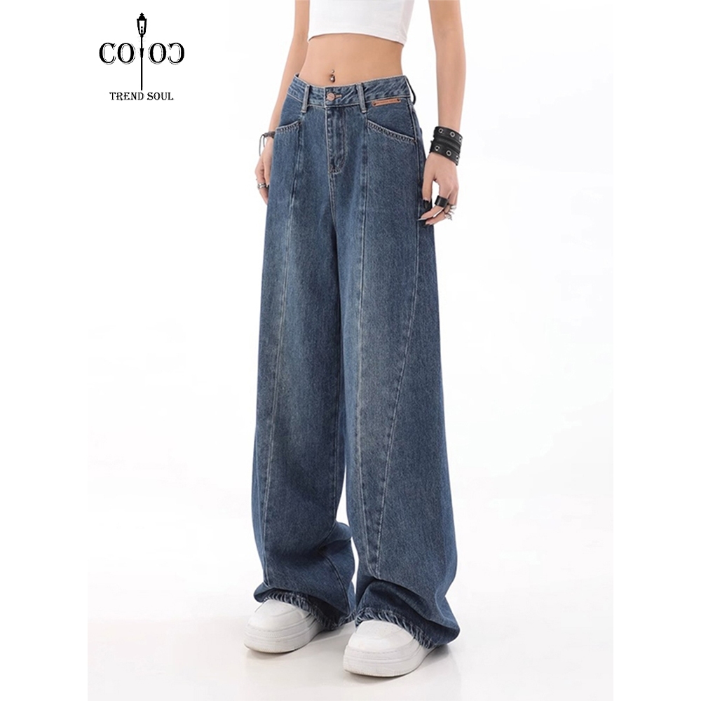 Jual Coco Trend Soul Jeans Biru Retro Highwaist Loose Celana Jeans