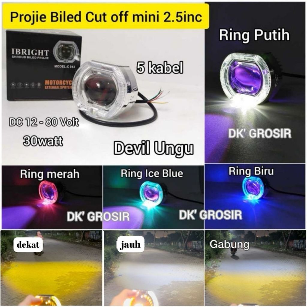 Jual IBRIGHT Projie Biled Cut Off Mini 2 5 INC Jauh Dekat 30watt