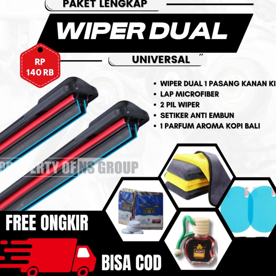 Jual Paket Wiper Dual Karet Double Blade Lengkap Pil Wiper Stiker Spion