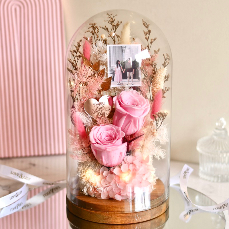 Jual Ready Instan Flower Glass Dome Kado Pacar Istri Hadiah Anniv