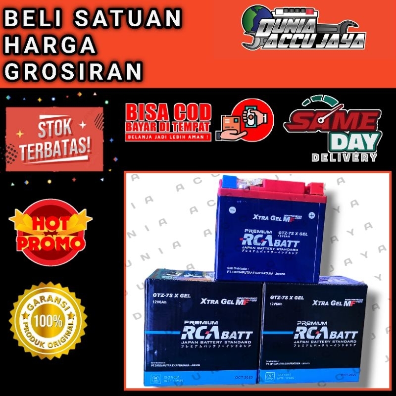 Jual Aki Motor Kering RCA BATT GELL GTZ7S GTZ6V 6ah 12volt BERGARANSI