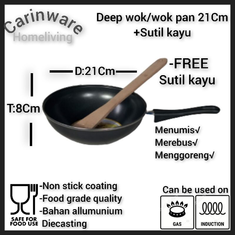 Jual Carinware Panci Induksi Wok Teflon Cm Sutil Kayu Frypan