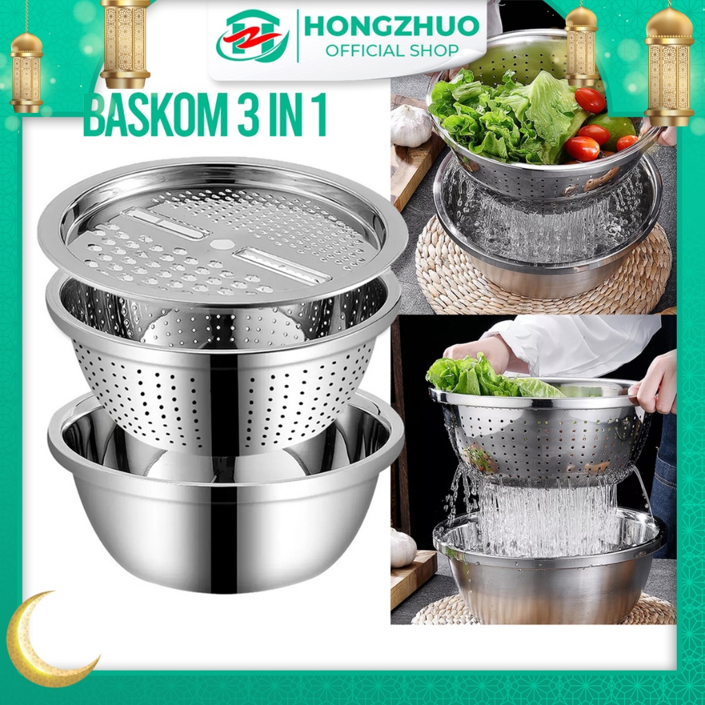 Jual Hongzhuo Baskom Parut Dapur Stainless 2IN1 Parutan Multifungsi