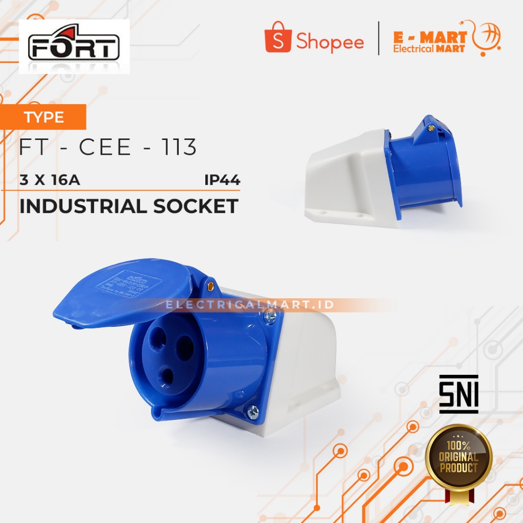 Jual FORT Industrial Socket Tempel Pin 3 X 16A CEE 113 Steker Genset