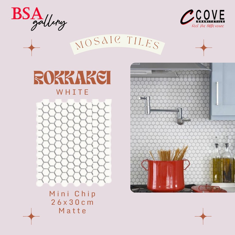 Jual MOSAIC TILE HEXAGON MINI WHITE KERAMIK MOZAIK PUTIH DINDING