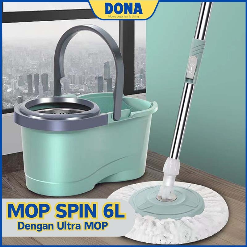 Jual Alat Pel Lantai Mop Dengan Rol Praktis Kain Pel Putar Spin Mop L