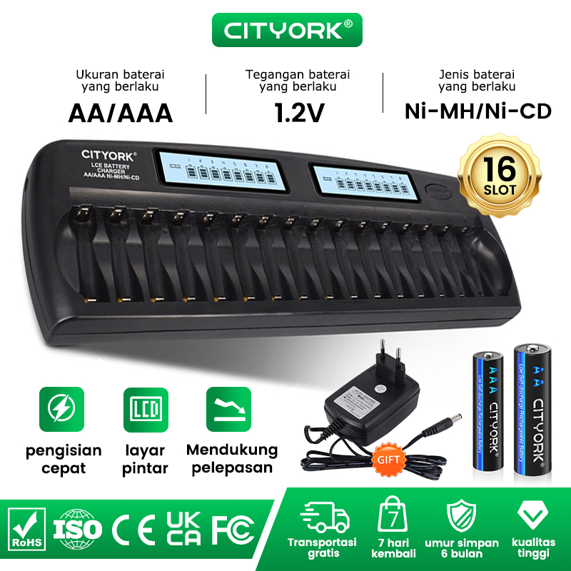 Jual Cityork Baterai Cas 16 Slot Baterai Charge AA Dan AAA Baterai Isi