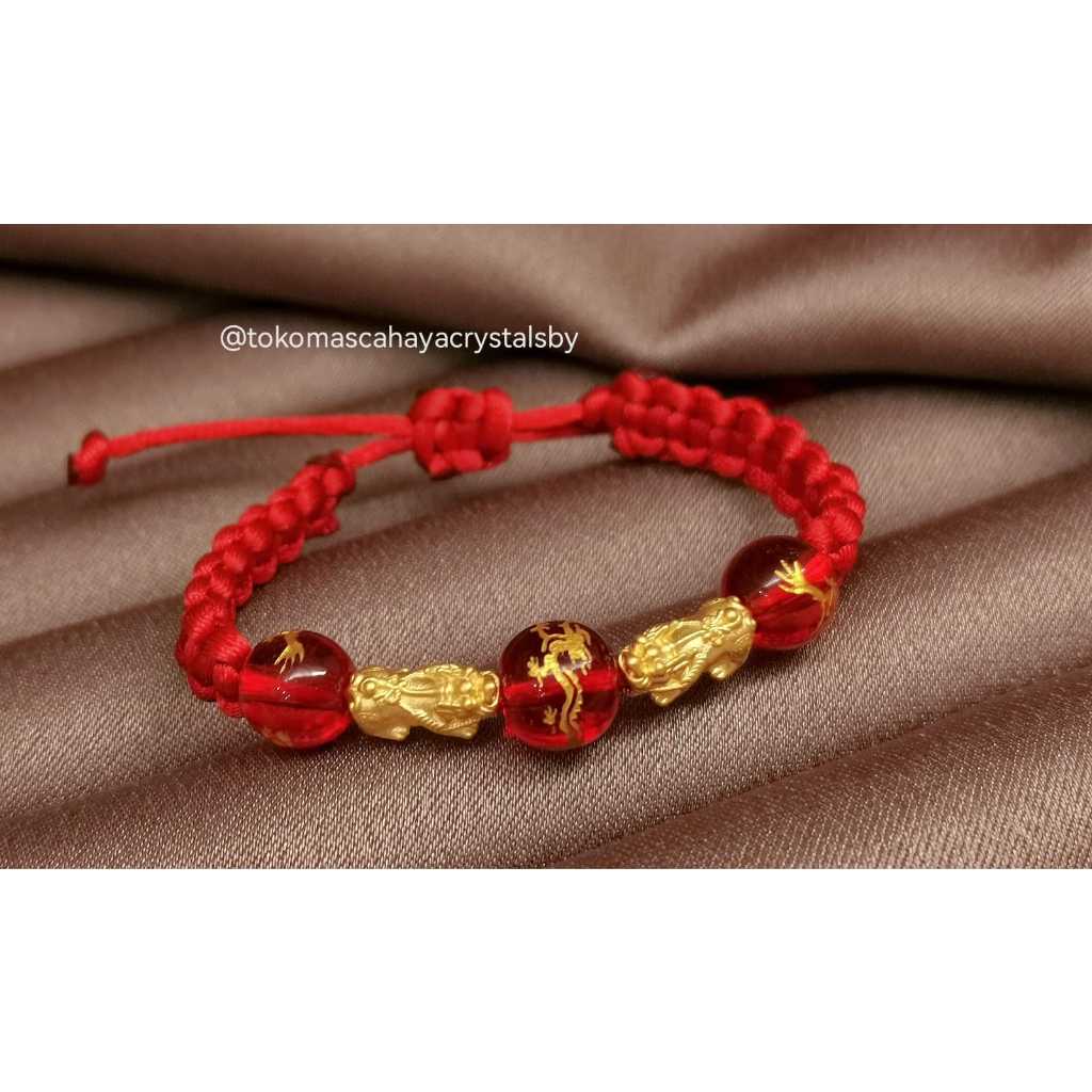 Jual Gelang Tali Emas Charm Naga Jilin Pixiu Dragon Emas Asli