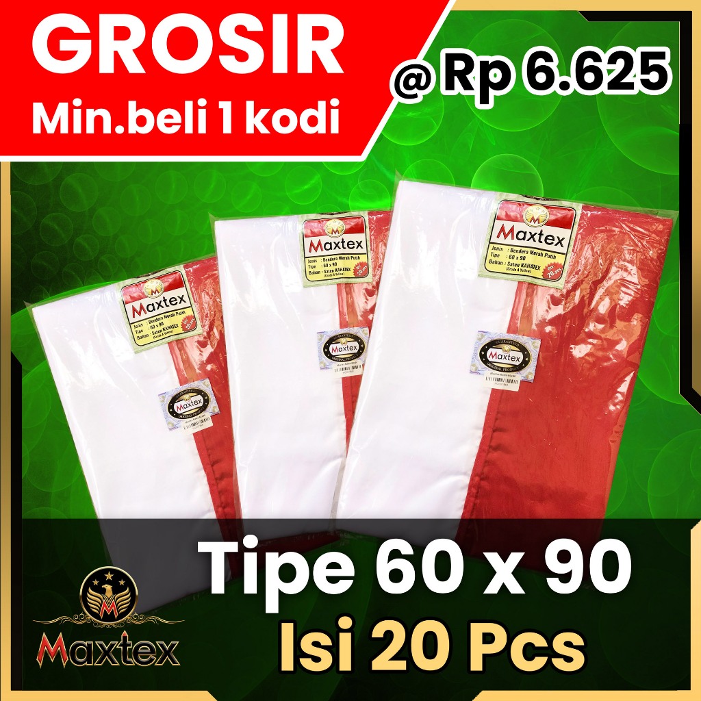 Jual BENDERA MERAH PUTIH Type 60x90cm Produksi MAXTEX Kemasan Isi 20