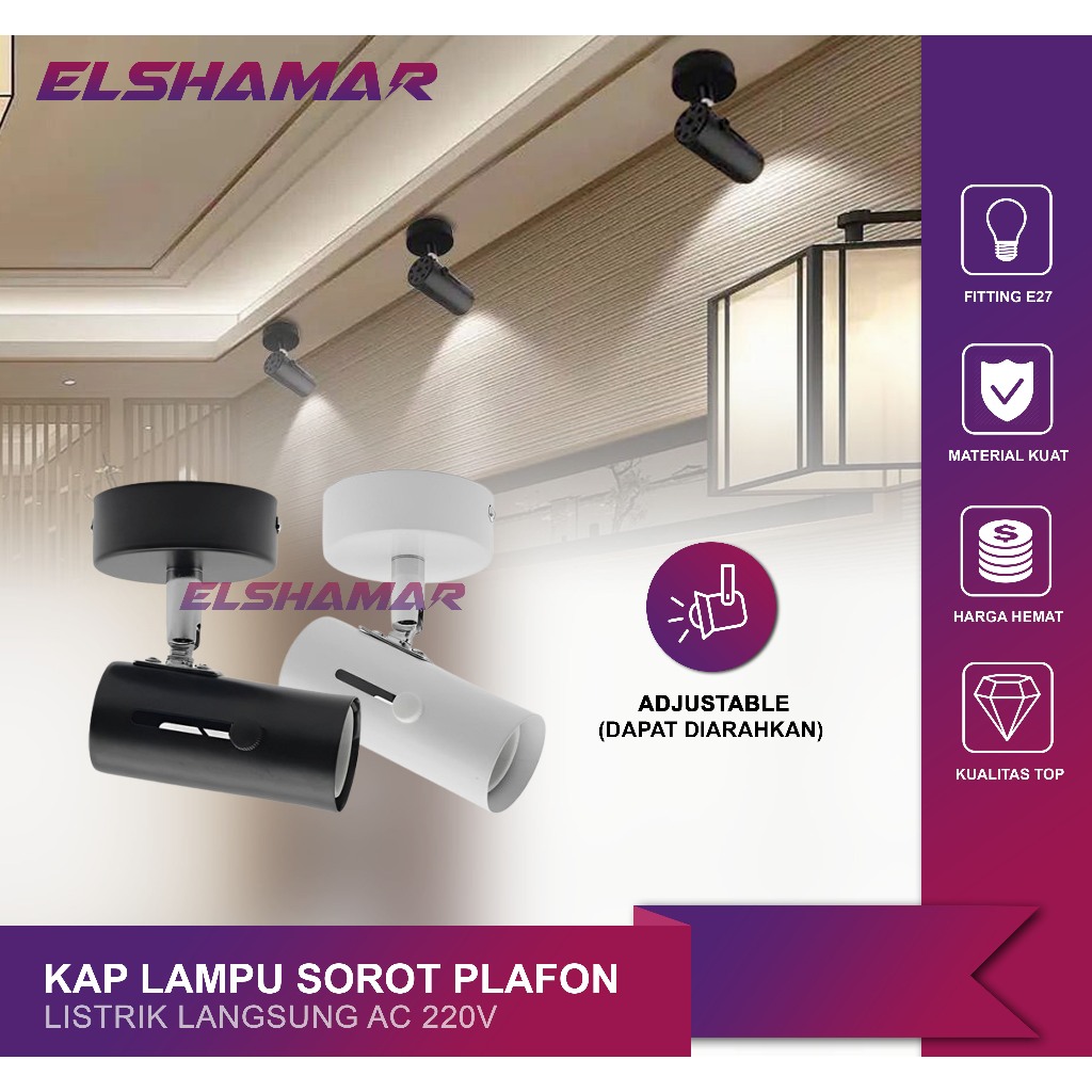 Jual Kap Lampu Sorot Kap Spot Light Fitting E27 Plafon Tempel Hitam