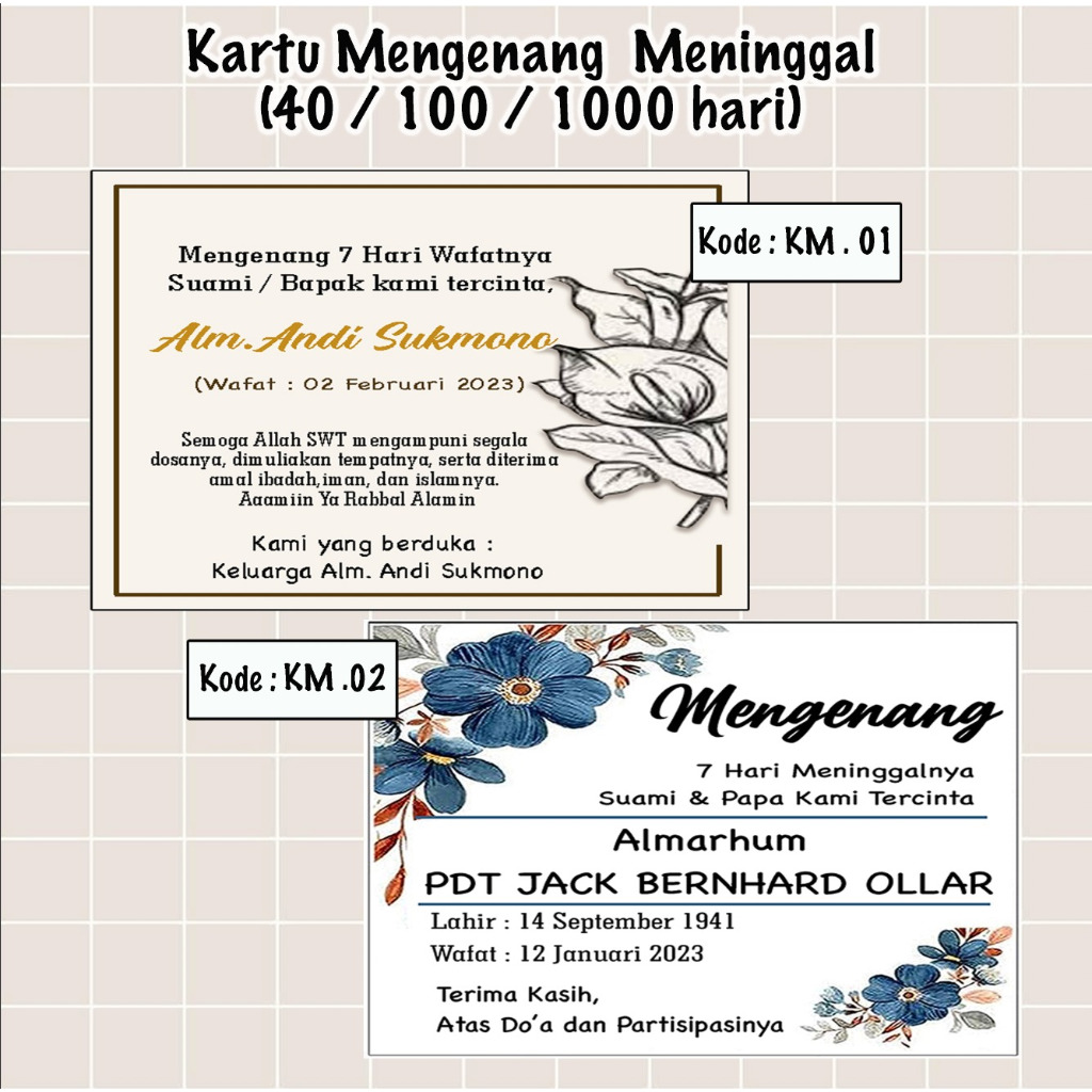 Jual Kartu Mengenang Hari Meninggal Stiker Non Stiker