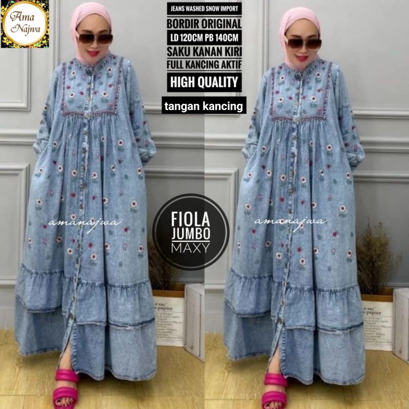 Jual Gamis Jeans Wanita Super Jumbo Big Size Dress LD 120 140 Bahan