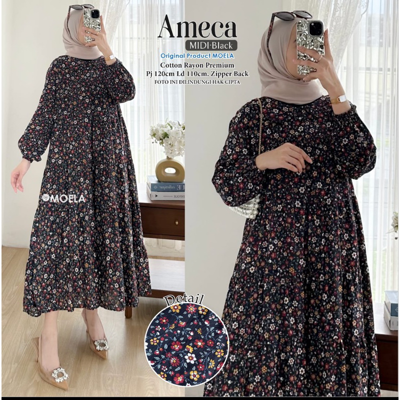 Jual Midi Dress Motif Kombinasi Polos By Moela Shopee Indonesia