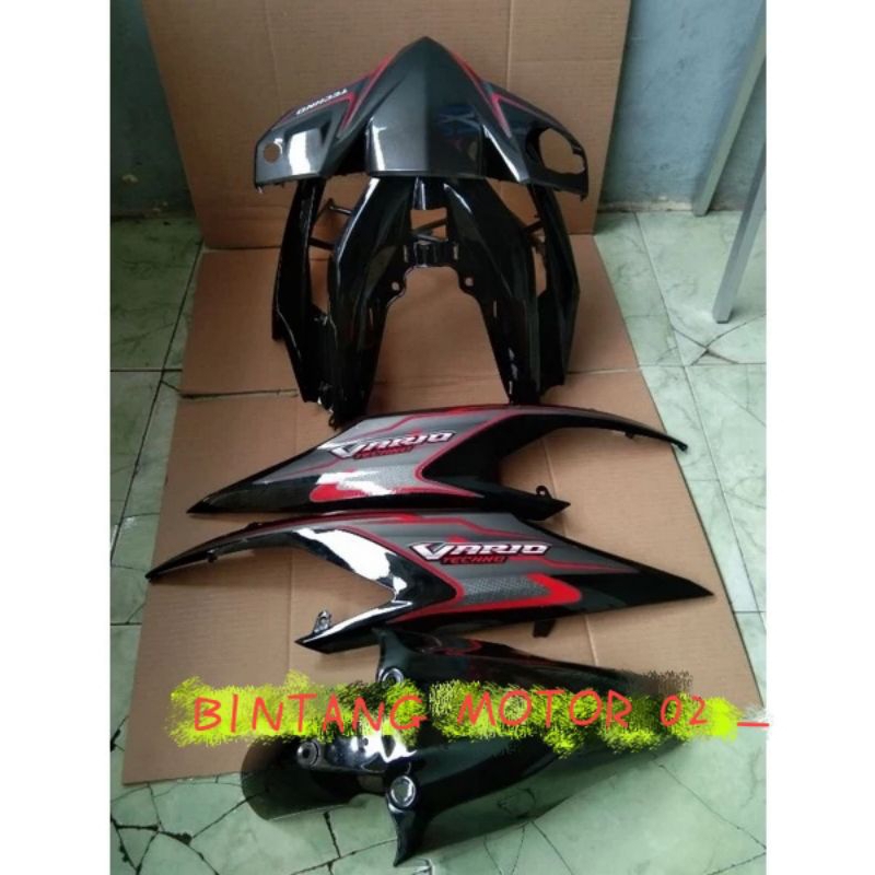 Jual Cover Body Halus Vario Techno 110 Hitam Plus Striping Termurah