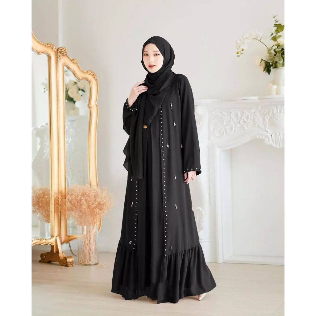 Jual Syahira Abaya Hitam Turki Mewah Bahan Ceruty Babydoll Mix Payet