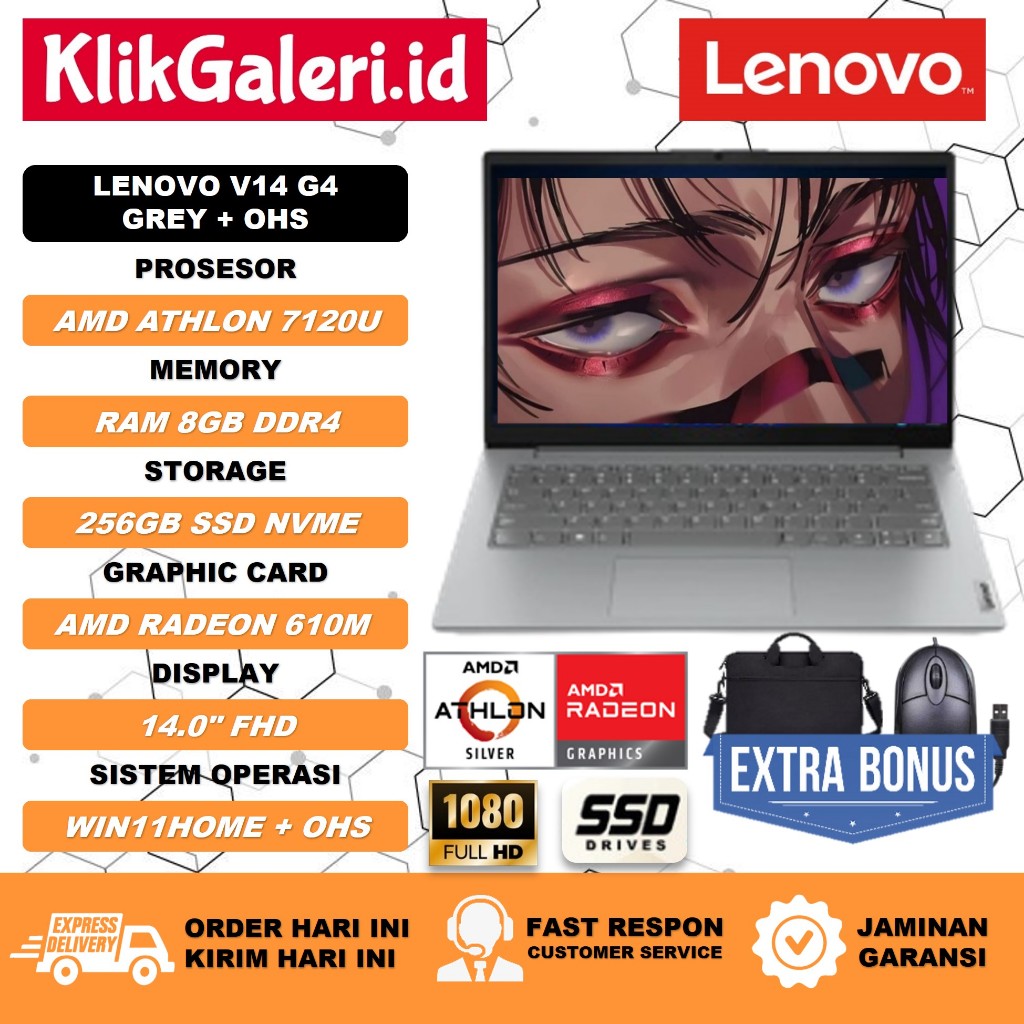 Jual Laptop Sekolah Lenovo V14 G4 Amd Athlon 7120U 8GB DDR5 256GB SSD