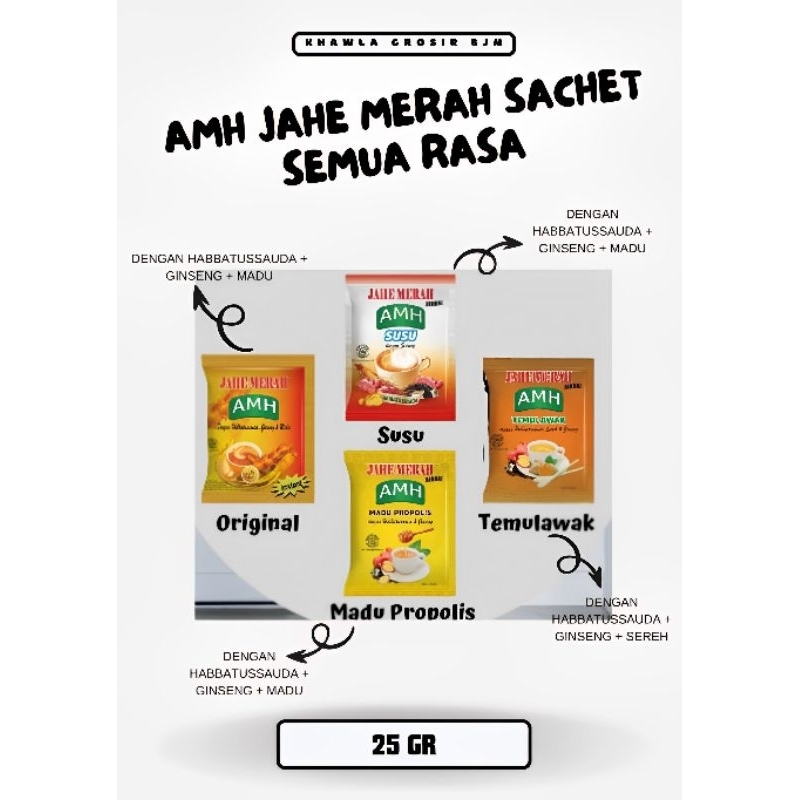 Jual AMH JAHE MERAH PLUS MADU PROPOLIS HABBATUSSAUDA GINSENG SUSU