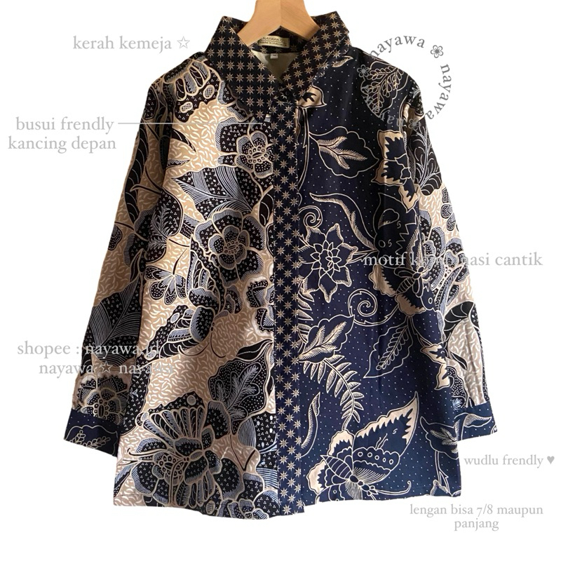 Jual Batik Nayawa Shana Blouse Batik Sogan Terbaru Modern Nuansa Navy