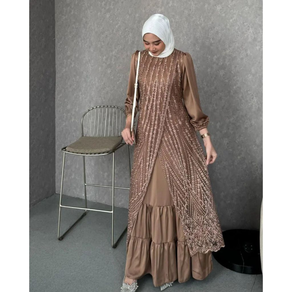 Jual Dress Brukat Oliv Dress Gamis Brokat Tile Mewah Baju Kondangan