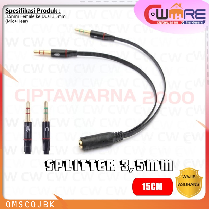 Jual Kabel Splitter Audio Jack Mm Female Ke Dual Male Mic Hear