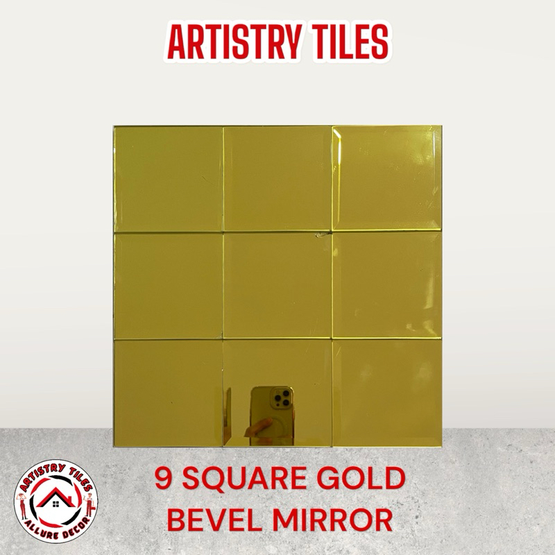 Jual Keramik Cermin Mosaic Gold Square Pieces Mirror Bevel Tiles