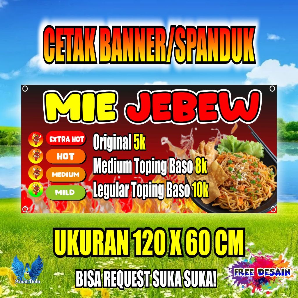 Jual Cetak Banner Cetak Spanduk Mie Jebew Ukuran 120X60 CM BISA REQUEST