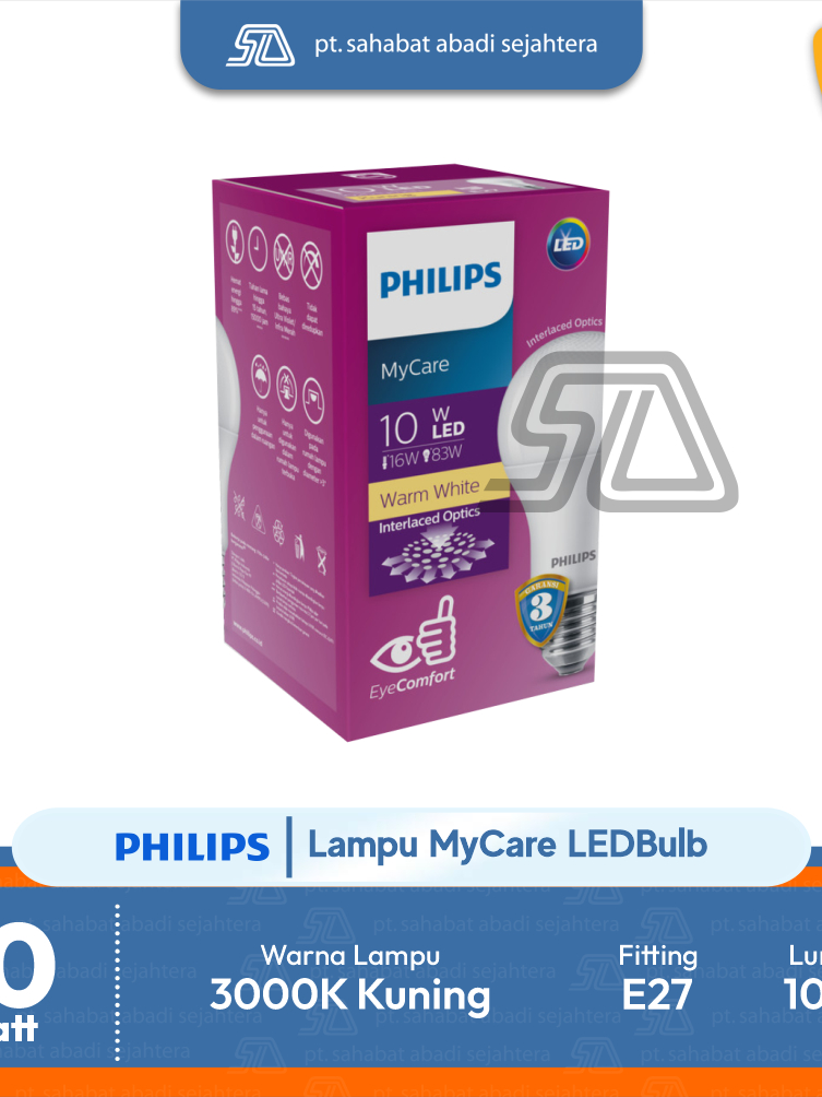 Jual Lampu Philips LEDBulb 10W E27 230V A60 MyCare Kuning 3000K